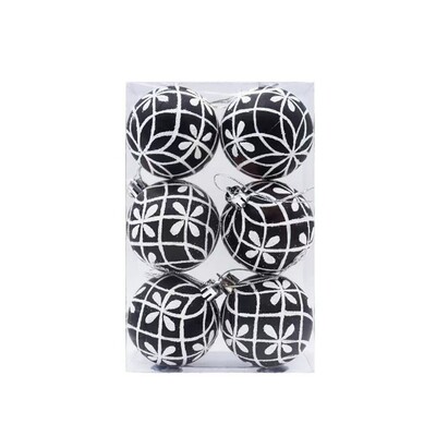 6 vnt/dėžutė Kalėdų eglutės kabantis Kalėdų papuošalas Rankomis dažytas 6 cm juodai baltas pakabinamas rutulys Naujųjų metų dovana