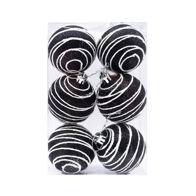 6 vnt/dėžutė Kalėdų eglutės kabantis Kalėdų papuošalas Rankomis dažytas 6 cm juodai baltas pakabinamas rutulys Naujųjų metų dovana