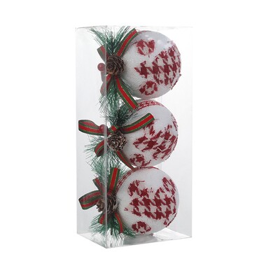 3 vnt Kalėdų rutulio papuošalų rinkinys Nedūžtantis kabančių kamuoliukų papuošimų niekučiai su pušies spyglių raudonomis uogomis namams
