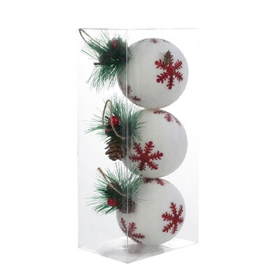 3 vnt Kalėdų rutulio papuošalų rinkinys Nedūžtantis kabančių kamuoliukų papuošimų niekučiai su pušies spyglių raudonomis uogomis namams