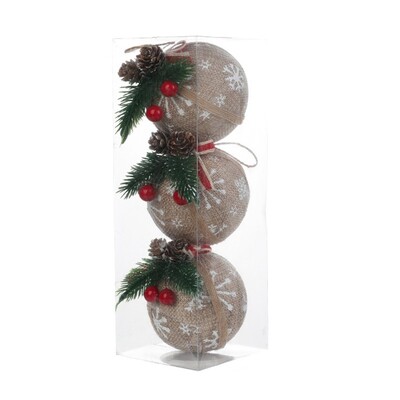 3 vnt Kalėdų rutulio papuošalų rinkinys Nedūžtantis kabančių kamuoliukų papuošimų niekučiai su pušies spyglių raudonomis uogomis namams