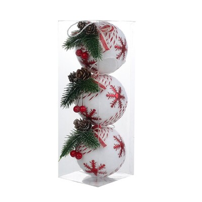 3 vnt Kalėdų rutulio papuošalų rinkinys Nedūžtantis kabančių kamuoliukų papuošimų niekučiai su pušies spyglių raudonomis uogomis namams