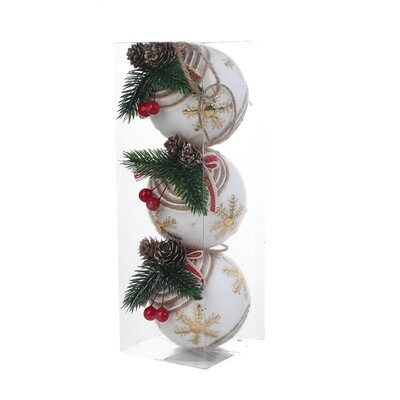 3 vnt Kalėdų rutulio papuošalų rinkinys Nedūžtantis kabančių kamuoliukų papuošimų niekučiai su pušies spyglių raudonomis uogomis namams