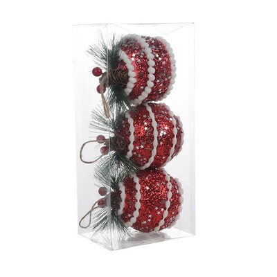 3 vnt Kalėdų rutulio papuošalų rinkinys Nedūžtantis kabančių kamuoliukų papuošimų niekučiai su pušies spyglių raudonomis uogomis namams