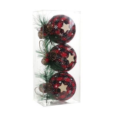 3 vnt Kalėdų rutulio papuošalų rinkinys Nedūžtantis kabančių kamuoliukų papuošimų niekučiai su pušies spyglių raudonomis uogomis namams