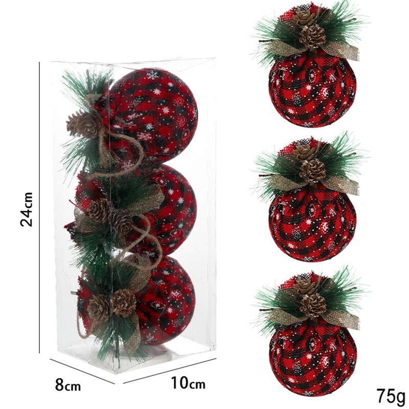 3 vnt Kalėdų rutulio papuošalų rinkinys Nedūžtantis kabančių kamuoliukų papuošimų niekučiai su pušies spyglių raudonomis uogomis namams