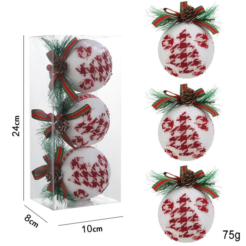 3 vnt Kalėdų rutulio papuošalų rinkinys Nedūžtantis kabančių kamuoliukų papuošimų niekučiai su pušies spyglių raudonomis uogomis namams