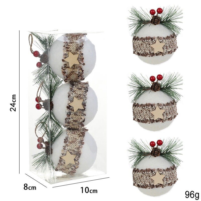 3 vnt Kalėdų rutulio papuošalų rinkinys Nedūžtantis kabančių kamuoliukų papuošimų niekučiai su pušies spyglių raudonomis uogomis namams