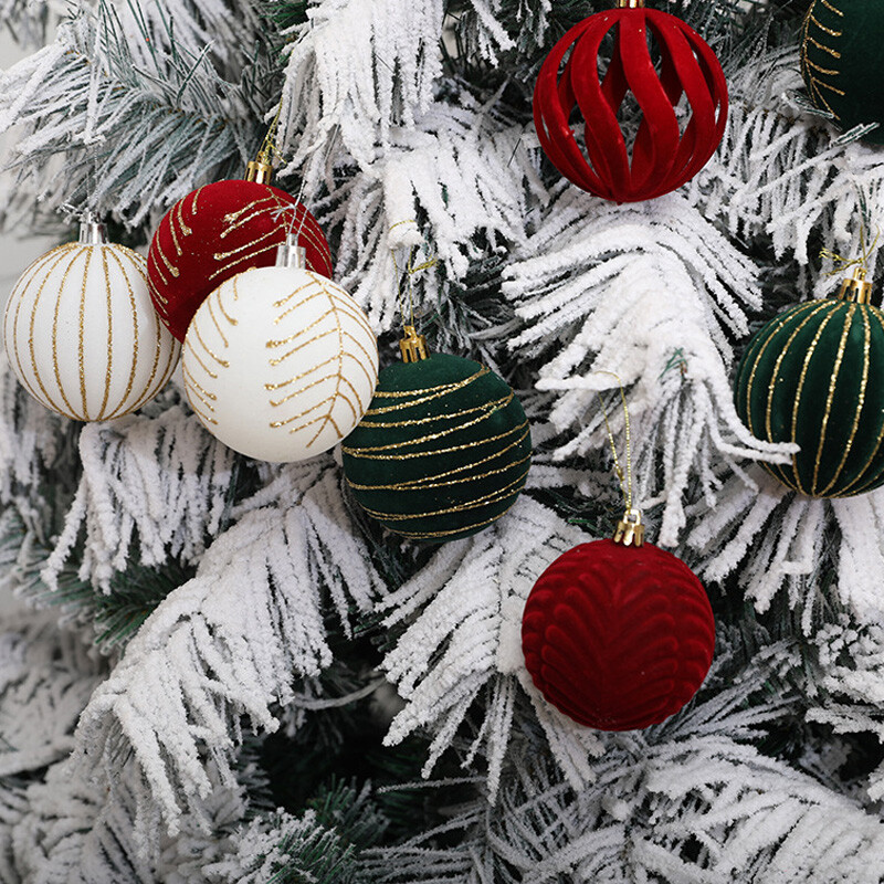 6 τεμ. Χριστουγεννιάτικα στολίδια με μπάλες 8 εκ. Σωρευμένα κόκκινα λευκά μπιχλιμπίδια Χριστουγεννιάτικο δέντρο κρεμαστά διακοσμητικά για το Navidad Noel 2025 Πρωτοχρονιά