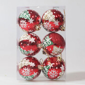 6 cm Kalėdų dekoratyvinių rutulinių papuošalų rinkinys 6 vnt. Blizgantys rankomis piešti Kalėdų eglutės nedūžtantys rutuliniai pakabukai