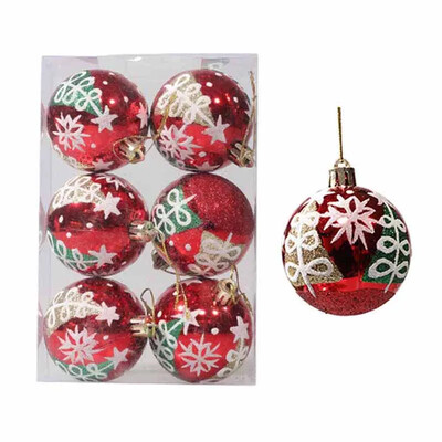 6 cm Kalėdų dekoratyvinių rutulinių papuošalų rinkinys 6 vnt. Blizgantys rankomis piešti Kalėdų eglutės nedūžtantys rutuliniai pakabukai