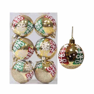 6 cm Kalėdų dekoratyvinių rutulinių papuošalų rinkinys 6 vnt. Blizgantys rankomis piešti Kalėdų eglutės nedūžtantys rutuliniai pakabukai