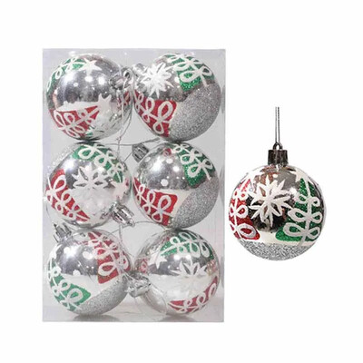 6 cm Kalėdų dekoratyvinių rutulinių papuošalų rinkinys 6 vnt. Blizgantys rankomis piešti Kalėdų eglutės nedūžtantys rutuliniai pakabukai