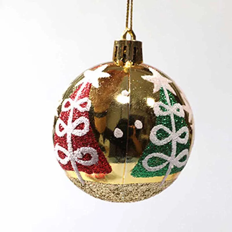 6 cm Kalėdų dekoratyvinių rutulinių papuošalų rinkinys 6 vnt. Blizgantys rankomis piešti Kalėdų eglutės nedūžtantys rutuliniai pakabukai