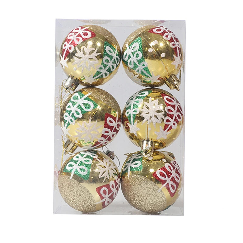 6 cm Kalėdų dekoratyvinių rutulinių papuošalų rinkinys 6 vnt. Blizgantys rankomis piešti Kalėdų eglutės nedūžtantys rutuliniai pakabukai