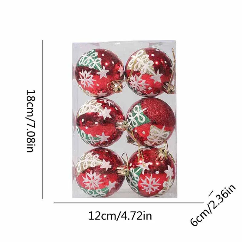 6 cm Kalėdų dekoratyvinių rutulinių papuošalų rinkinys 6 vnt. Blizgantys rankomis piešti Kalėdų eglutės nedūžtantys rutuliniai pakabukai
