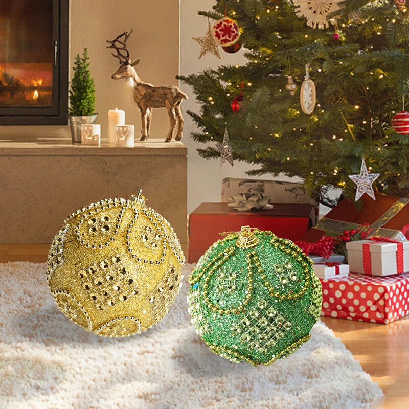 Ornamente de bile de Crăciun de 8 cm Ornamente de mingi cu strass cu sclipici Decorații agățate Sleuri rezistente la spargere pentru petrecere