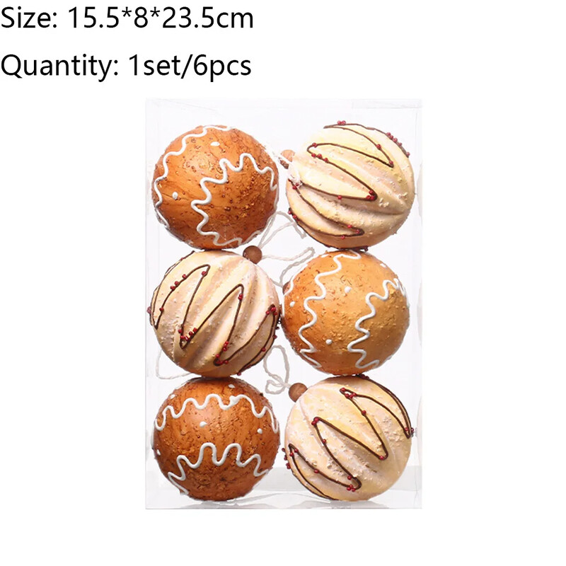 6 τμχ Σετ Χριστουγεννιάτικα στολίδια με μπάλες για χριστουγεννιάτικο δέντρο, αδιάβροχο μελόψωμο, Χριστουγεννιάτικο μενταγιόν στολίδια για διακόσμηση σπιτιού για χριστουγεννιάτικο δέντρο