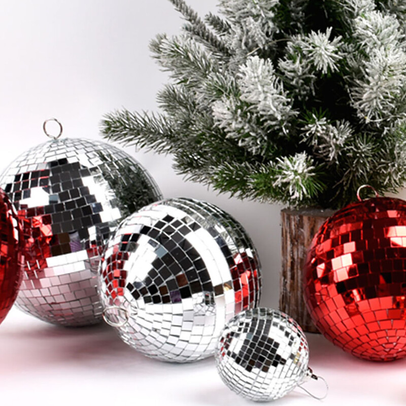 Sudraba/zelta/sarkana stikla spoguļa disko bumba dekoratīvā Ziemassvētku eglītes rotājuma ballīte Kāzu tortes dekors Kluba skatuves apgaismojuma efekts