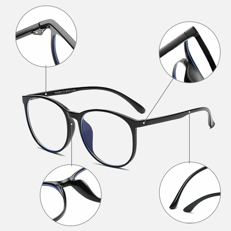 Moteriški anti-mėlyni akiniai senoviniai dideli permatomi akiniai vyrams apvalaus rėmo kompiuteriniai akiniai madingi paprasti akiniai