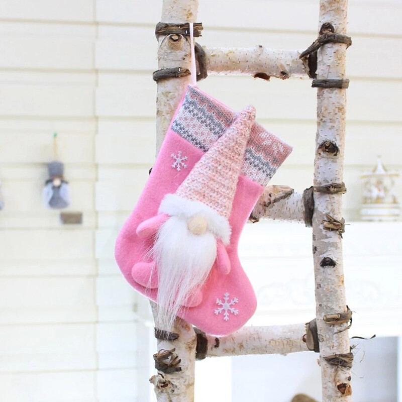Χριστουγεννιάτικη κάλτσα απρόσωπη κούκλα Gnome Ροζ κάλτσες Άγιος Βασίλης Υφασμάτινη τσάντα δώρου Χριστουγεννιάτικο στολίδι Κρεμαστό πάρτι προμήθειες