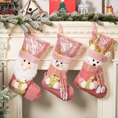 Χριστουγεννιάτικη διακόσμηση Κάλτσες Ροζ γκλίτερ Χριστουγεννιάτικες κάλτσες Παιδικές καραμέλες Τσάντα δώρου Χριστουγεννιάτικο Μακρύ πάρτι με κάλτσες Δώρο Πρωτοχρονιάτικο Φεστιβάλ