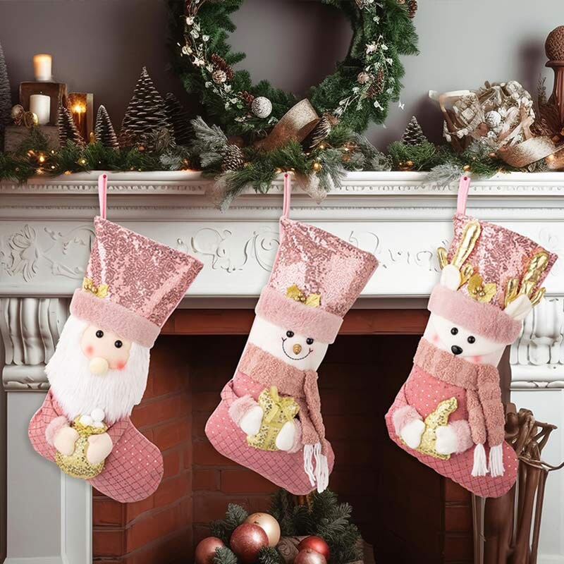 Χριστουγεννιάτικη διακόσμηση Κάλτσες Ροζ γκλίτερ Χριστουγεννιάτικες κάλτσες Παιδικές καραμέλες Τσάντα δώρου Χριστουγεννιάτικο Μακρύ πάρτι με κάλτσες Δώρο Πρωτοχρονιάτικο Φεστιβάλ