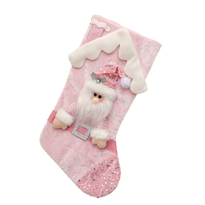 Ροζ πούλιες βελούδινες χριστουγεννιάτικες κάλτσες μεγάλου μεγέθους Χιονάνθρωπος Άλκες Άγιος Βασίλης Πρωτοχρονιάτικη τσάντα ειδών κρεμαστά Καραμέλες Χριστουγεννιάτικα είδη