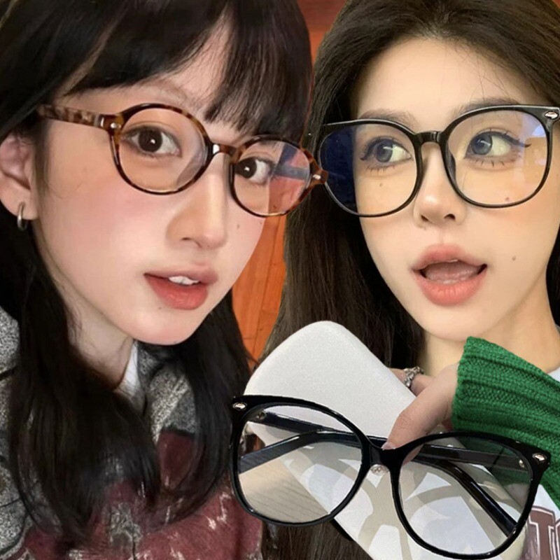 1/2 vnt. Didelio rėmelio akiniai senoviniai leopardiniai raštai, moteriški, vyriški, ovalūs, šviesiai mėlyni akiniai, be makiažo, akinių priedas