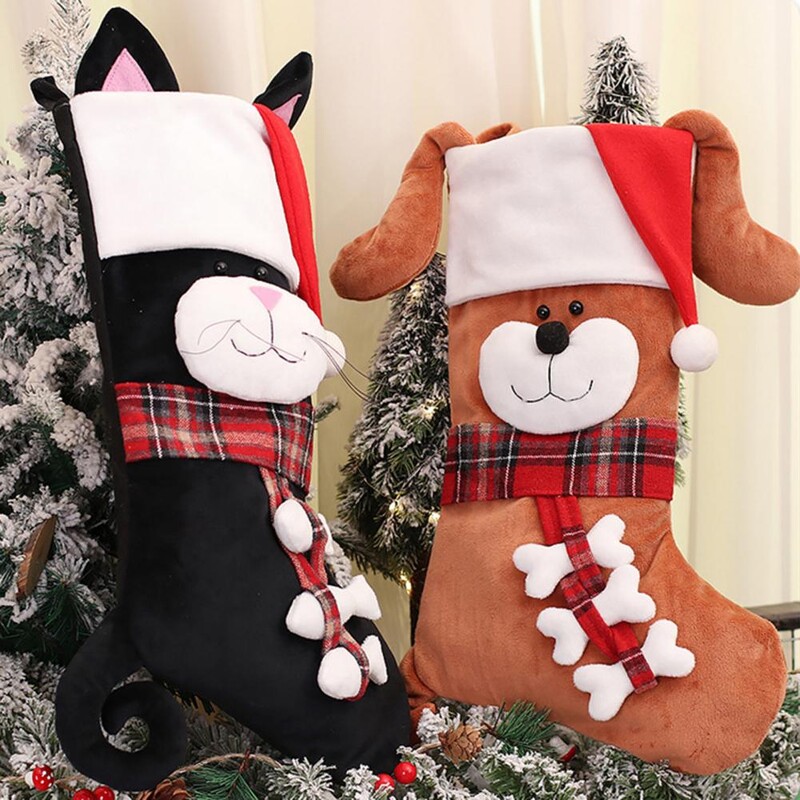 Διακοσμητικές κάλτσες Εορταστικές χριστουγεννιάτικες κάλτσες τρισδιάστατων γούνινων κατοικίδιων για τζάκι Κρεμαστές διακοσμήσεις σκυλιών γάτα Χριστούγεννα για κατοικίδια