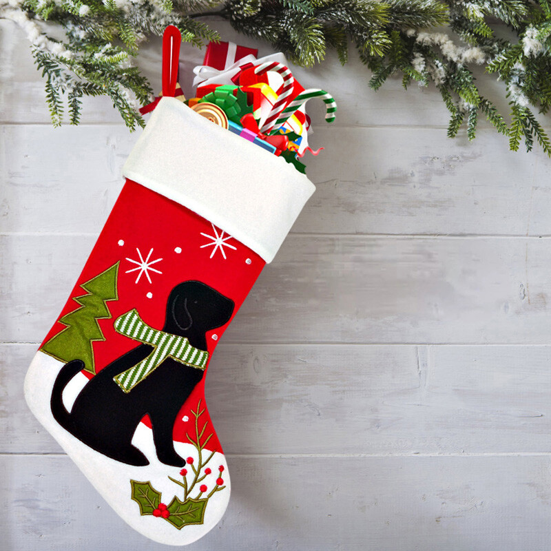Ciorapi de Crăciun de desene animate, pisică, câine, șosete, geantă de cadouri, geantă de bomboane pentru decorarea copacului