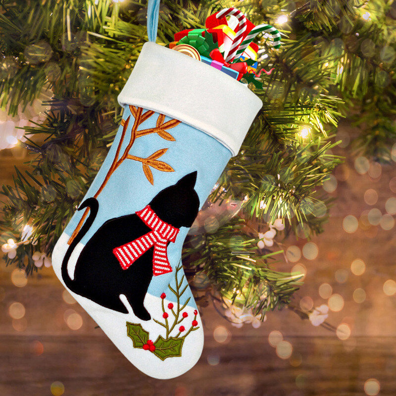 Ciorapi de Crăciun de desene animate, pisică, câine, șosete, geantă de cadouri, geantă de bomboane pentru decorarea copacului