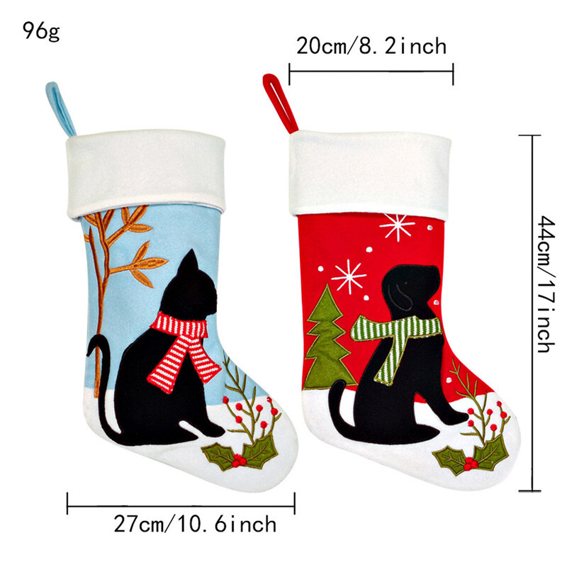 Ciorapi de Crăciun de desene animate, pisică, câine, șosete, geantă de cadouri, geantă de bomboane pentru decorarea copacului
