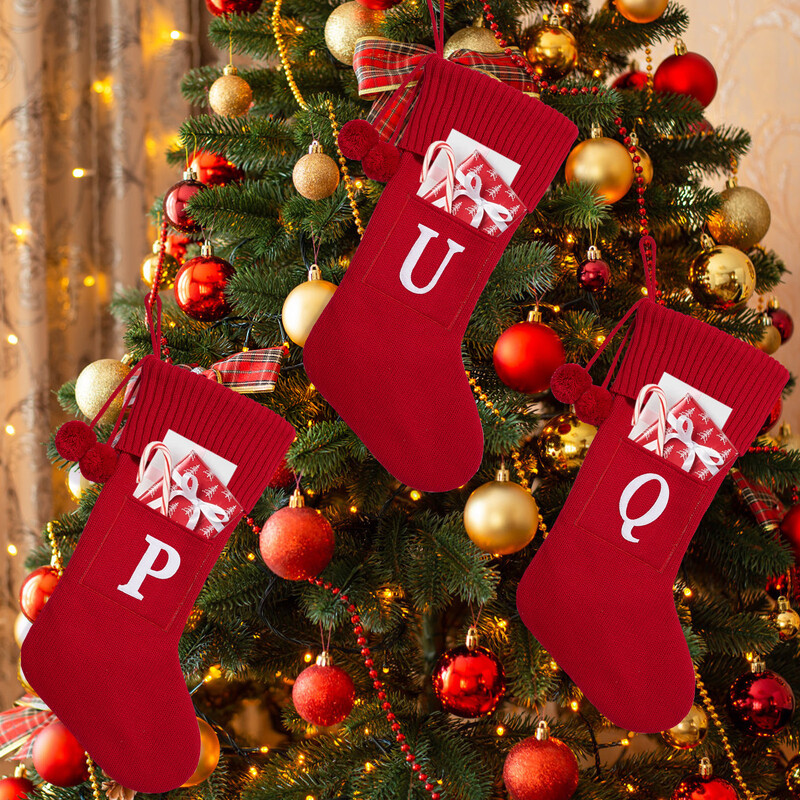 Γράμματα χριστουγεννιάτικη κάλτσα Νέα πλεκτά στολίδια κρεμαστό χριστουγεννιάτικο δέντρο για το σπίτι Χριστουγεννιάτικο δώρο νιφάδα χιονιού αλφάβητο Χριστουγεννιάτικες κάλτσες