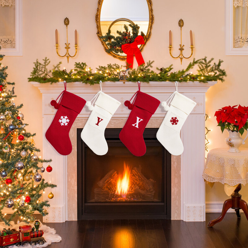 Γράμματα χριστουγεννιάτικη κάλτσα Νέα πλεκτά στολίδια κρεμαστό χριστουγεννιάτικο δέντρο για το σπίτι Χριστουγεννιάτικο δώρο νιφάδα χιονιού αλφάβητο Χριστουγεννιάτικες κάλτσες