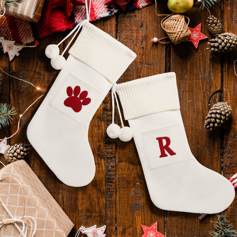 Γράμματα χριστουγεννιάτικη κάλτσα Νέα πλεκτά στολίδια κρεμαστό χριστουγεννιάτικο δέντρο για το σπίτι Χριστουγεννιάτικο δώρο νιφάδα χιονιού αλφάβητο Χριστουγεννιάτικες κάλτσες