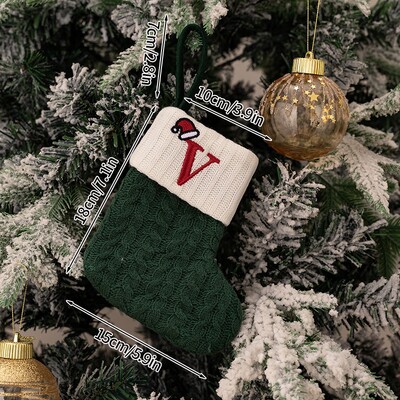 Χριστουγεννιάτικες κάλτσες 2024 Πράσινες χριστουγεννιάτικες κάλτσες πλέξιμο γράμμα νιφάδα χιονιού κάλτσες χριστουγεννιάτικο στολίδι Δώρο Δημιουργικό αλφάβητο Κάλτσες