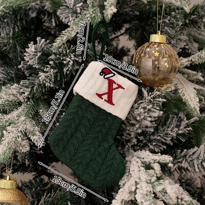 Χριστουγεννιάτικες κάλτσες 2024 Πράσινες χριστουγεννιάτικες κάλτσες πλέξιμο γράμμα νιφάδα χιονιού κάλτσες χριστουγεννιάτικο στολίδι Δώρο Δημιουργικό αλφάβητο Κάλτσες