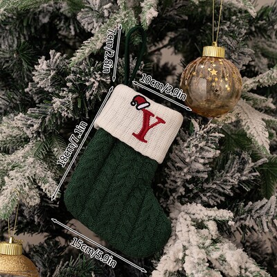 Χριστουγεννιάτικες κάλτσες 2024 Πράσινες χριστουγεννιάτικες κάλτσες πλέξιμο γράμμα νιφάδα χιονιού κάλτσες χριστουγεννιάτικο στολίδι Δώρο Δημιουργικό αλφάβητο Κάλτσες