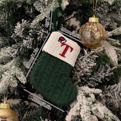 Χριστουγεννιάτικες κάλτσες 2024 Πράσινες χριστουγεννιάτικες κάλτσες πλέξιμο γράμμα νιφάδα χιονιού κάλτσες χριστουγεννιάτικο στολίδι Δώρο Δημιουργικό αλφάβητο Κάλτσες