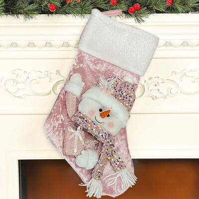 Didelės talpos kalėdinės kojinės Dekoratyvinis dovanų krepšys Kalėdoms su Kalėdų Senelio dizaino rožinėmis karoliukų girliandomis dekoruotomis Kalėdomis