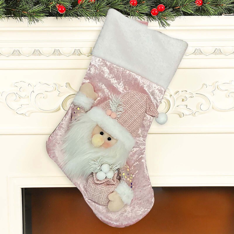 Didelės talpos kalėdinės kojinės Dekoratyvinis dovanų krepšys Kalėdoms su Kalėdų Senelio dizaino rožinėmis karoliukų girliandomis dekoruotomis Kalėdomis