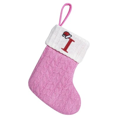 Rozā Ziemassvētku alfabēta adītas zeķes, sabiezinātas Kawaii izsmalcinātas konfekšu dāvanu maisiņi Lielas ietilpības festivāla burtu adīšanas zeķes