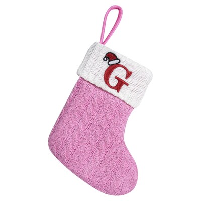 Rozā Ziemassvētku alfabēta adītas zeķes, sabiezinātas Kawaii izsmalcinātas konfekšu dāvanu maisiņi Lielas ietilpības festivāla burtu adīšanas zeķes