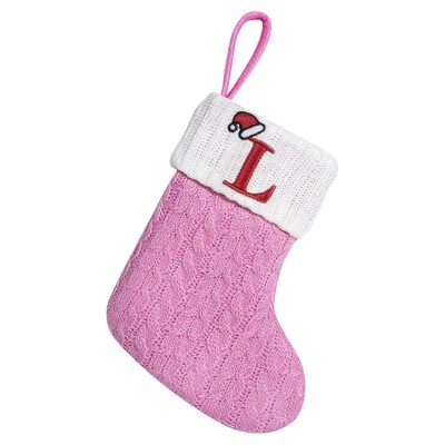 Rozā Ziemassvētku alfabēta adītas zeķes, sabiezinātas Kawaii izsmalcinātas konfekšu dāvanu maisiņi Lielas ietilpības festivāla burtu adīšanas zeķes