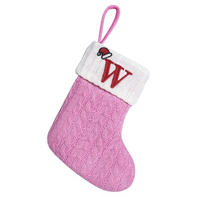 Rozā Ziemassvētku alfabēta adītas zeķes, sabiezinātas Kawaii izsmalcinātas konfekšu dāvanu maisiņi Lielas ietilpības festivāla burtu adīšanas zeķes