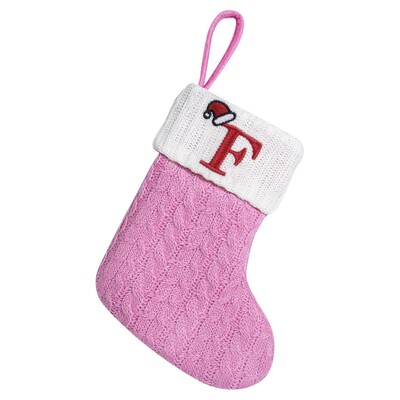 Rozā Ziemassvētku alfabēta adītas zeķes, sabiezinātas Kawaii izsmalcinātas konfekšu dāvanu maisiņi Lielas ietilpības festivāla burtu adīšanas zeķes