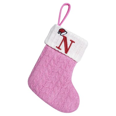 Rozā Ziemassvētku alfabēta adītas zeķes, sabiezinātas Kawaii izsmalcinātas konfekšu dāvanu maisiņi Lielas ietilpības festivāla burtu adīšanas zeķes