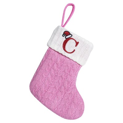 Rozā Ziemassvētku alfabēta adītas zeķes, sabiezinātas Kawaii izsmalcinātas konfekšu dāvanu maisiņi Lielas ietilpības festivāla burtu adīšanas zeķes