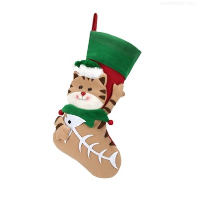 Μοναδικές χριστουγεννιάτικες κάλτσες με θέμα γάτες/σκύλους, ανθεκτικό κεντημένο στολίδι γιορτινή κάλτσα F1FB